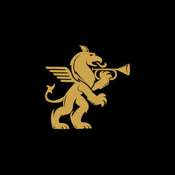 vintage golden royal heraldic mythical animal griffin vector icon
