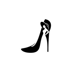 simple modern lady stiletto with negative space lady wearing a hat vector icon