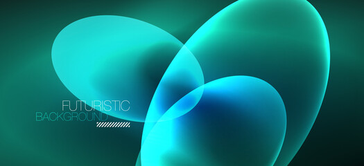 Neon ellipses abstract backgrounds. Shiny bright round shapes glowing in the dark. Vector futuristic illustrations for covers, banners, flyers and posters and other