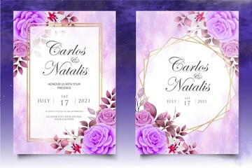 Obraz na płótnie Canvas Watercolor wedding invitation floral and leaves card template