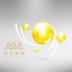 Collagen Perfect Serum Gold and Vitamin Background Concept Skin Care Cosmetic.