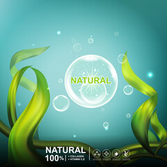 Collagen Serum Seaweed Extract  and Vitamin underwater Background Concept Skin Care Cosmetic. © Space-Vector