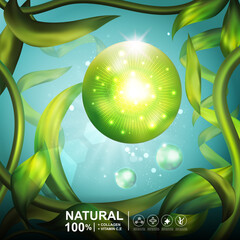 Collagen Serum Seaweed Extract  and Vitamin underwater Background Concept Skin Care Cosmetic.