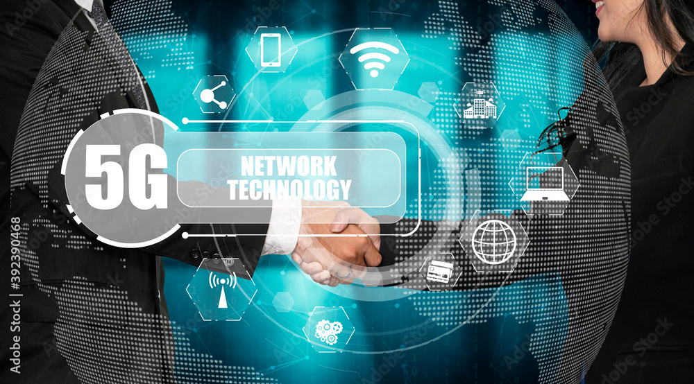 Poster advanced communication and global internet network connection in smart city . concept of future 5g w