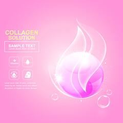 Collagen Solution Serum Drop and Vitamin Background Skin Care Cosmetic concept.