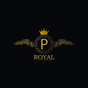 Luxury gold calligraphic vintage emblem with classy floral ornament. Luxury Badge P Letter Logo. Golden vintage vector logo frame design. Letter P monogram