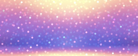 Shiny sequins on 3d background. Glittering bokeh holidays decorative banner. Blue lilac pink yellow gradient. Xmas illustration.