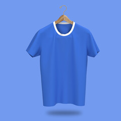 men's blue short sleeve t-shirt mockup in front view, design presentation for print, 3d illustration, 3d rendering