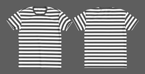 men's striped short sleeve t-shirt mockup in front and back views, design presentation for print, 3d illustration, 3d rendering