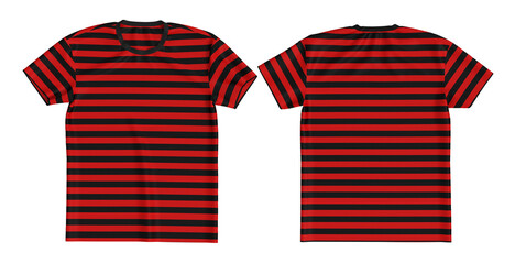 men's striped short sleeve t-shirt mockup in front and back views, design presentation for print, 3d illustration, 3d rendering