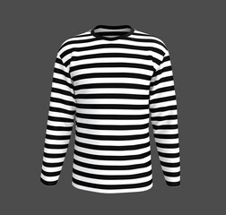 men's striped long sleeve t-shirt mockup in front view, design presentation for print, 3d illustration, 3d rendering