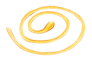 Decorative spiral twist of golden honey on white