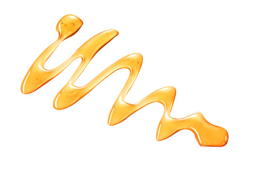Glistening zigzag drizzle of golden honey on white