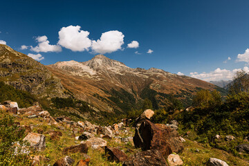 Autumn in mountain. Valley in Caucasus mountain.