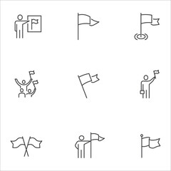 Simple flag related vector line icons set Contains icons such as success, victory.