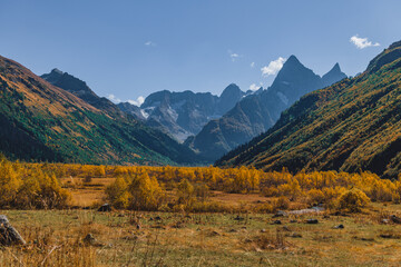 Autumn in mountain. Valley in Caucasus mountain.