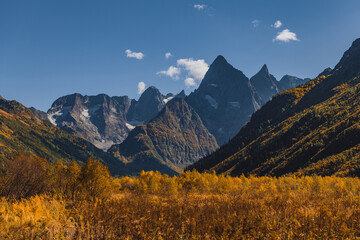 Autumn in mountain. Valley in Caucasus mountain.