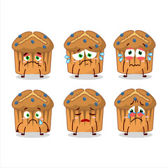 Blueberry muffin cartoon character with sad expression