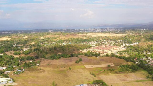 Aerial drone of city of Cagayan de Oro near the sea on the island of Mindanao, Philippines.