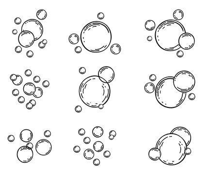 soap bubbles vector sketch, hand drawn style, isolation