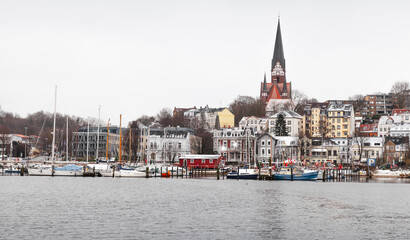 Flensburg landscape, German town in winter