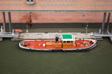 Vintage boat is moored in old Hamburg