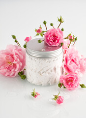Skin and body care, clean products concept, handmade organic cosmetics with natural ingredients on white background