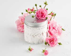 Skin and body care, clean products concept, handmade organic cosmetics with natural ingredients on white background