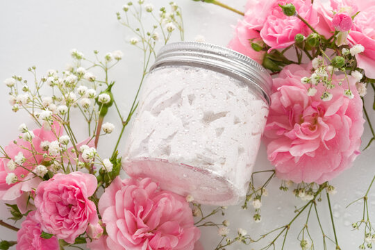 Skin and body care, clean products concept, handmade organic cosmetics with natural ingredients on white background