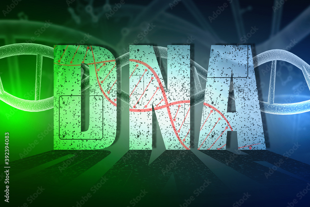 Poster 2d render of dna structure, abstract background