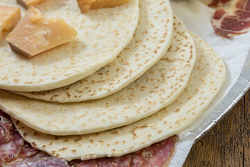 Piadina Romagnola with cheese and salami