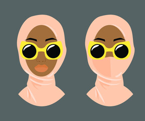 Fototapeta premium Girl in trendy sunglasses retro poster. Girl in medical mask. Beautiful woman's face. Feminism and women rights concept.