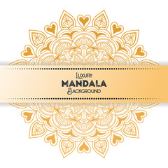 Luxury mandala background with floral ornament pattern. Hand drawn gold mandala design. Vector mandala template for decoration invitation, cards, wedding, logos, cover, brochure, flyer, banner.