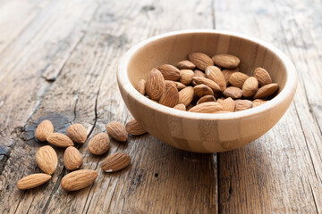 Almonds on the wooden table