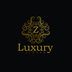 Luxury gold calligraphic vintage emblem with classy floral ornament. Luxury Badge Z Letter Logo. Golden vintage vector logo frame design. Letter Z monogram