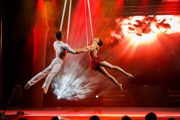 Aerialist perform live in the show.