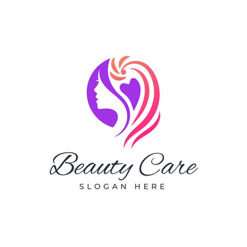 Beauty care women face curly hair logo