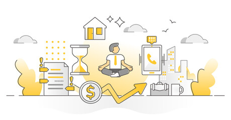 Stress resilience as calm business work balancing monocolor outline concept