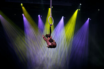 Aerialist perform live in the show.