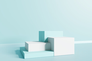 Product display podium on blue background. 3D rendering	
