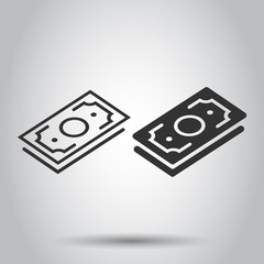Money stack icon in flat style. Exchange cash vector illustration on white isolated background. Banknote bill business concept.