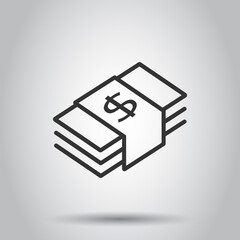 Money stack icon in flat style. Exchange cash vector illustration on white isolated background. Banknote bill business concept.
