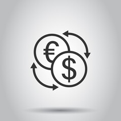 Currency exchange icon in flat style. Dollar euro transfer vector illustration on white isolated background. Financial process business concept.