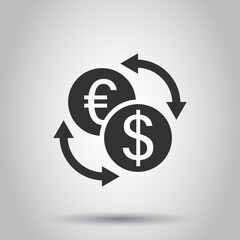 Currency exchange icon in flat style. Dollar euro transfer vector illustration on white isolated background. Financial process business concept.
