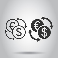 Currency exchange icon in flat style. Dollar euro transfer vector illustration on white isolated background. Financial process business concept.