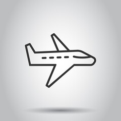 Plane icon in flat style. Airplane vector illustration on white isolated background. Flight airliner business concept.