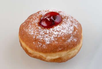 Close up of fresh donut for Hanukkah celebration.