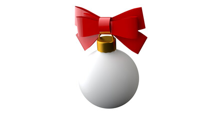 Christmas ball with red ribbon. 3d illustration. Isolated on transparent background