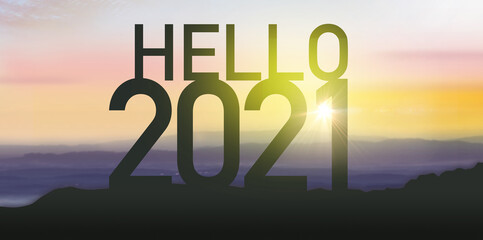 2021 new year concept. Silhouette number on the hill.