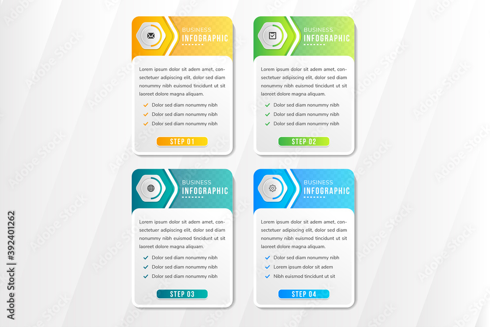 Poster abstract rectangle infographic design template for four steps information. rounded on side. vertical